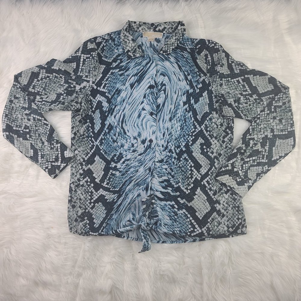 Michael Kors Tie Front Button Up Long Sleeve Snake Print Shirt Size Medium